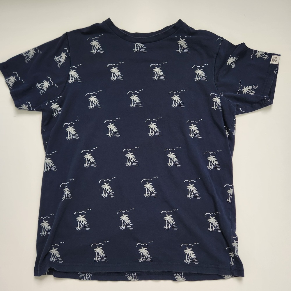 FREE PLANET Men Navy Palm Tree Print Short Sleeve T Shirt Size Small